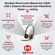 Headset Plantronics Blackwire C3220 USB-C Estéreo Profissional - miniatura 2